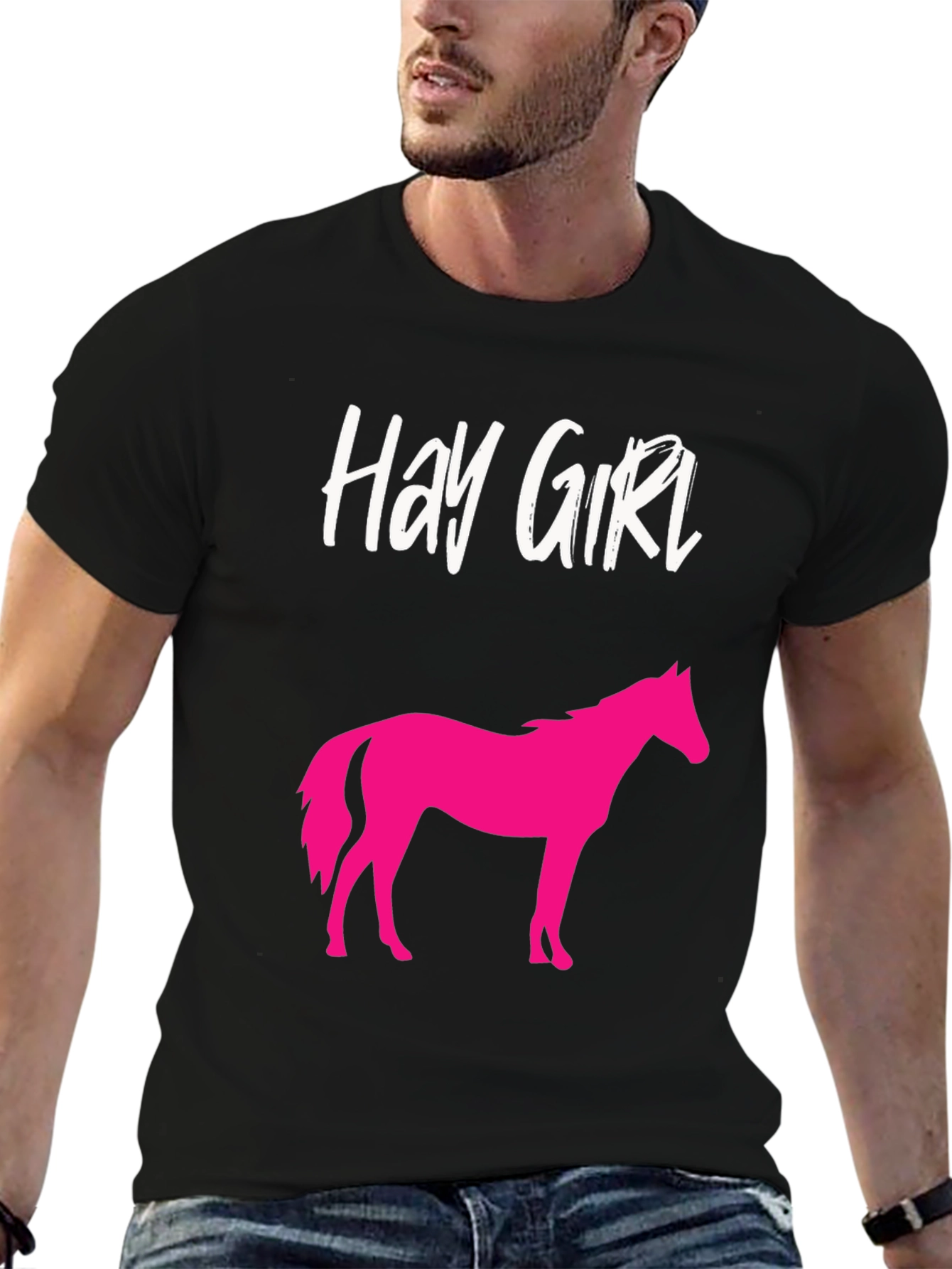 Hay Girl Horse Graphic Tee - Novelty Shirt