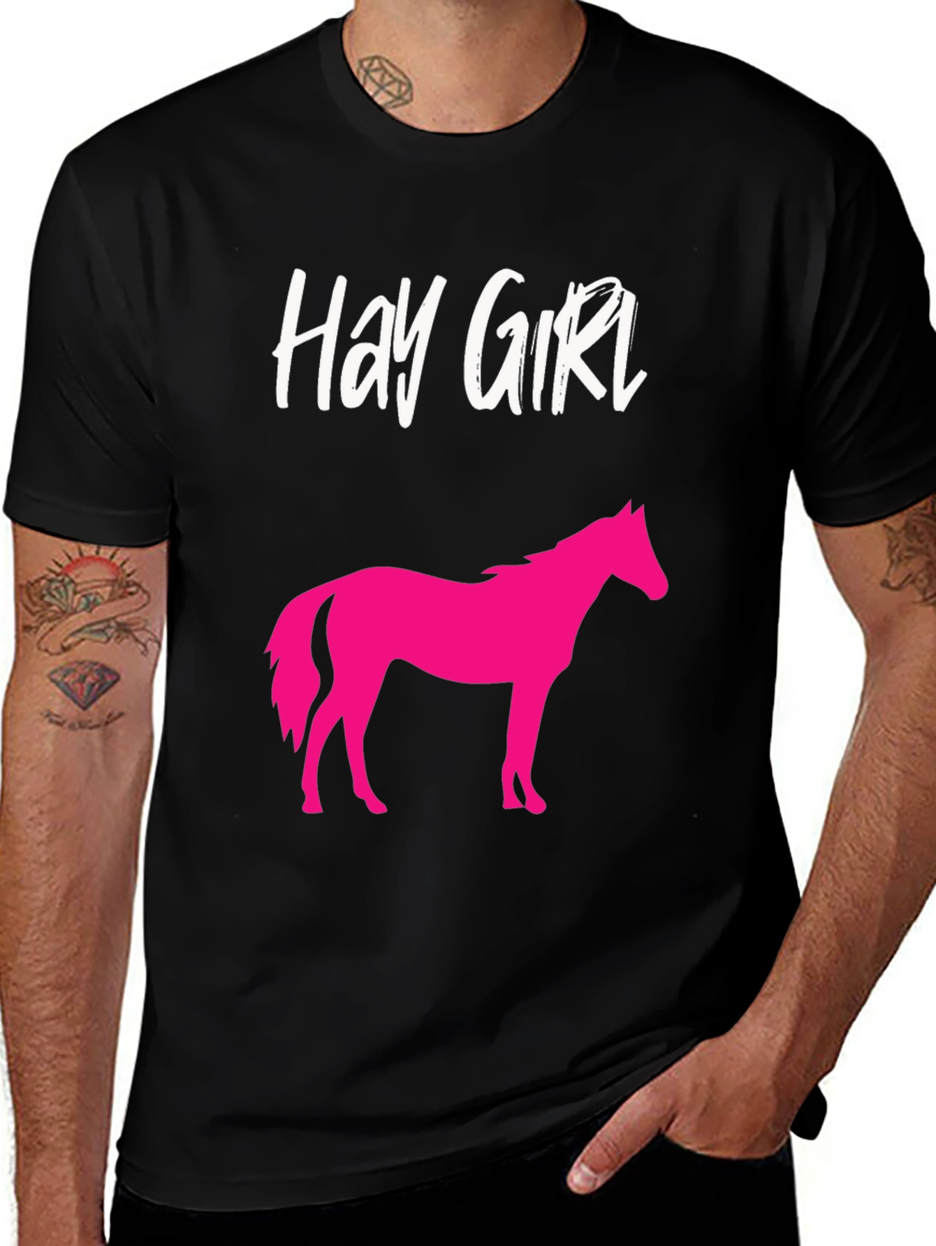 Hay Girl Horse Graphic Tee - Novelty Shirt