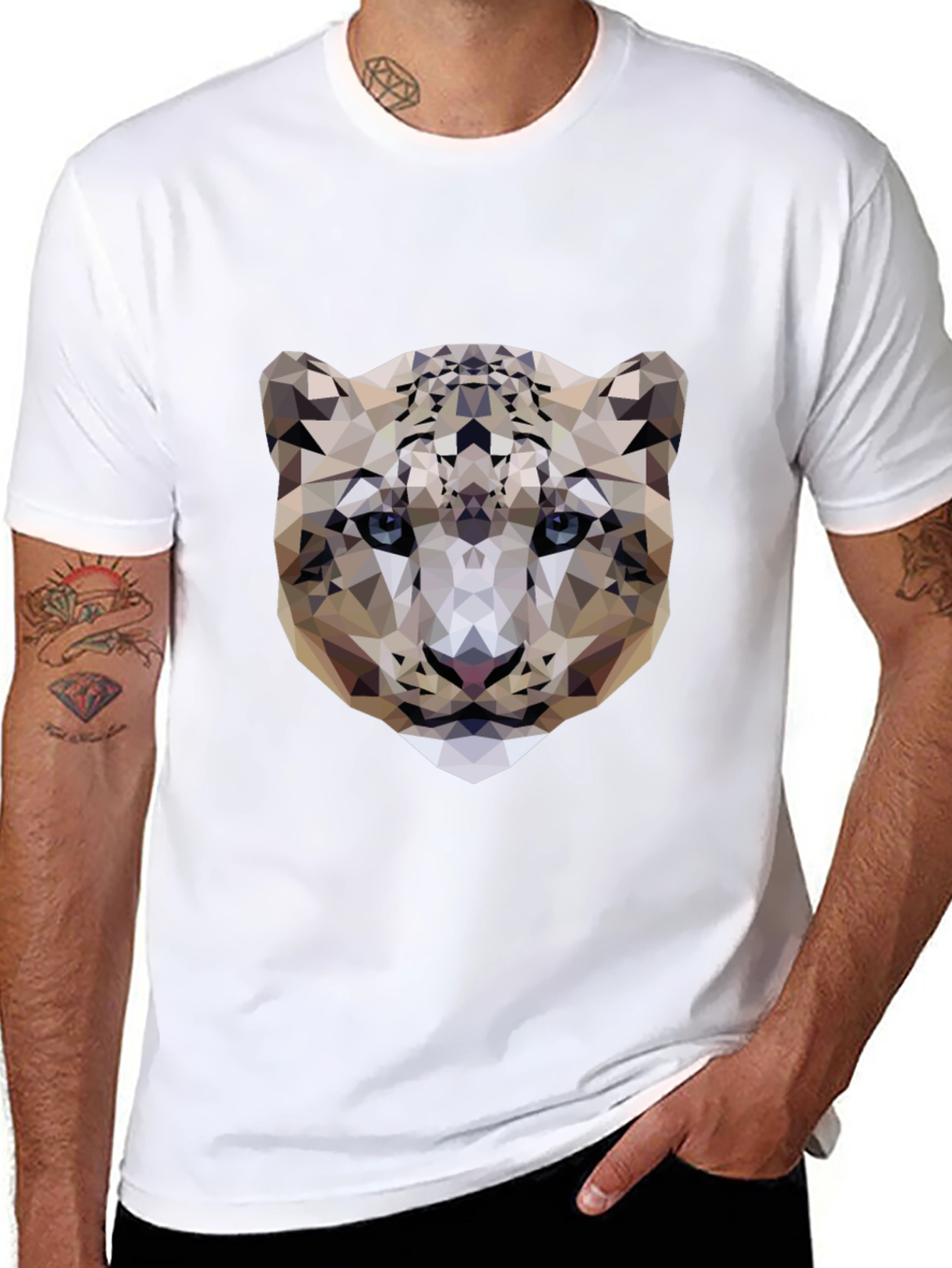 Geometric Snow Leopard Graphic Tee - Modern Design
