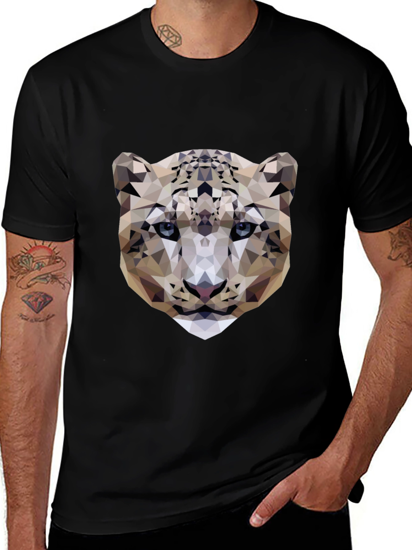 Geometric Snow Leopard Graphic Tee - Modern Design