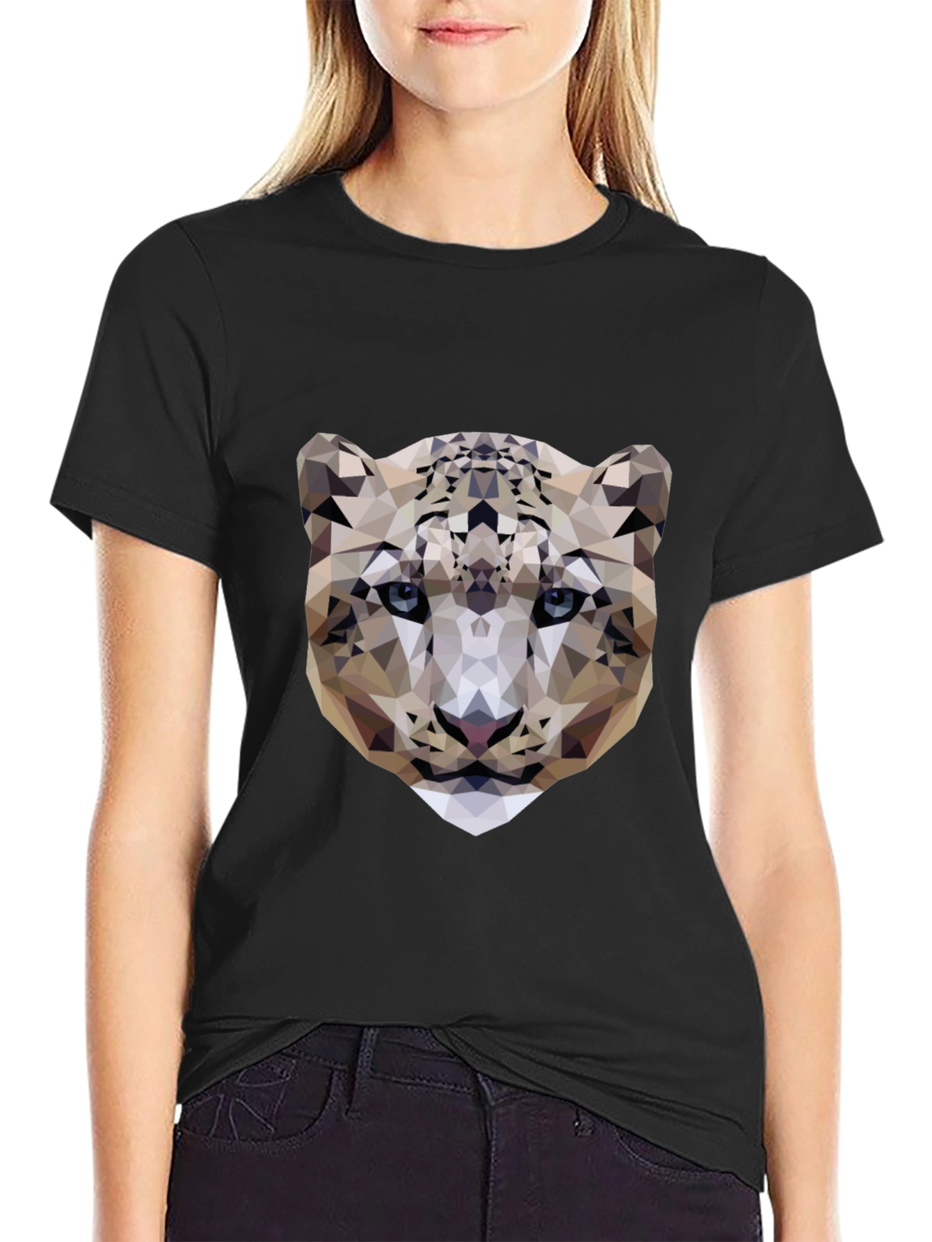 Geometric Snow Leopard Graphic Tee - Modern Design