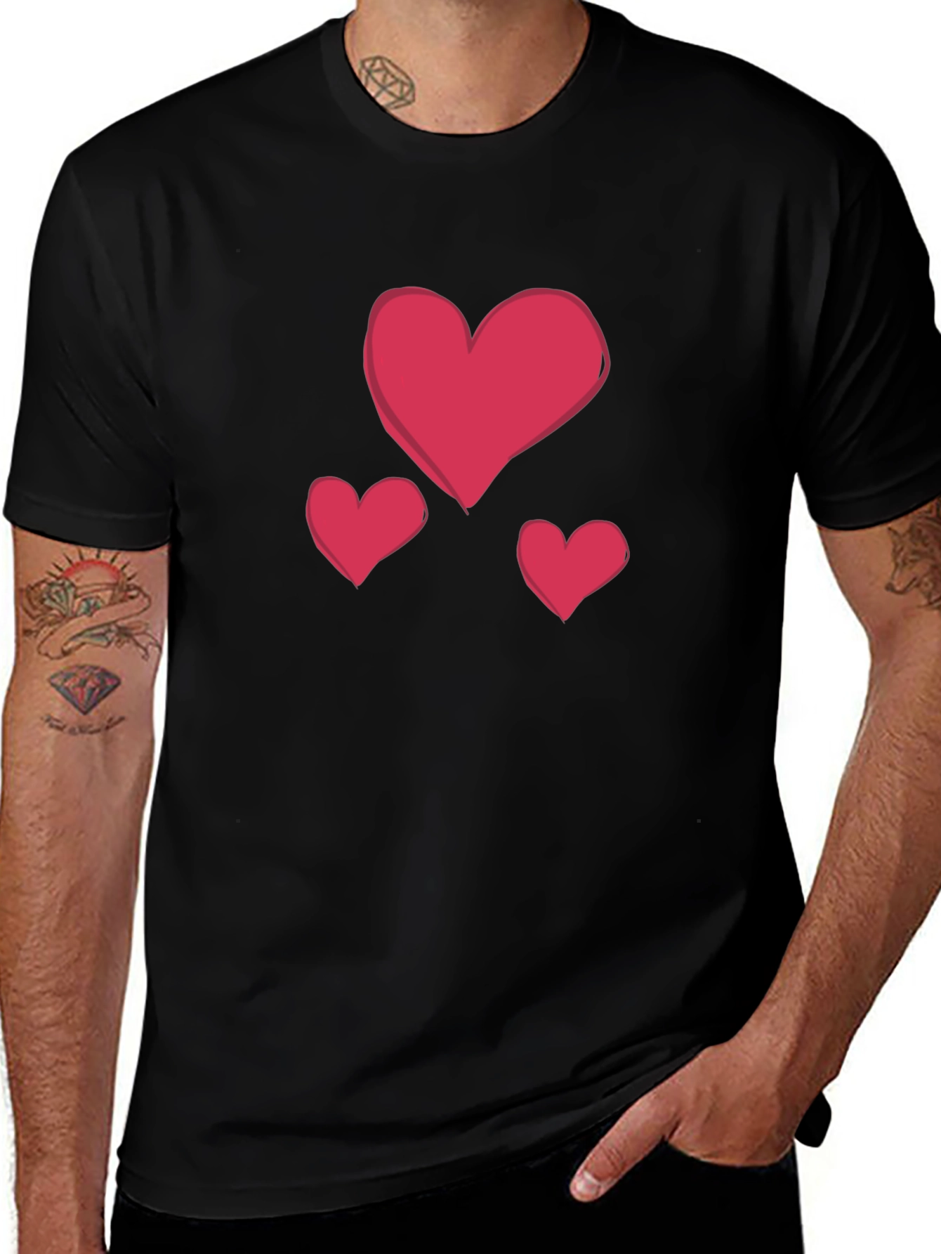 Heart Graphic Black Crew Neck T-Shirt