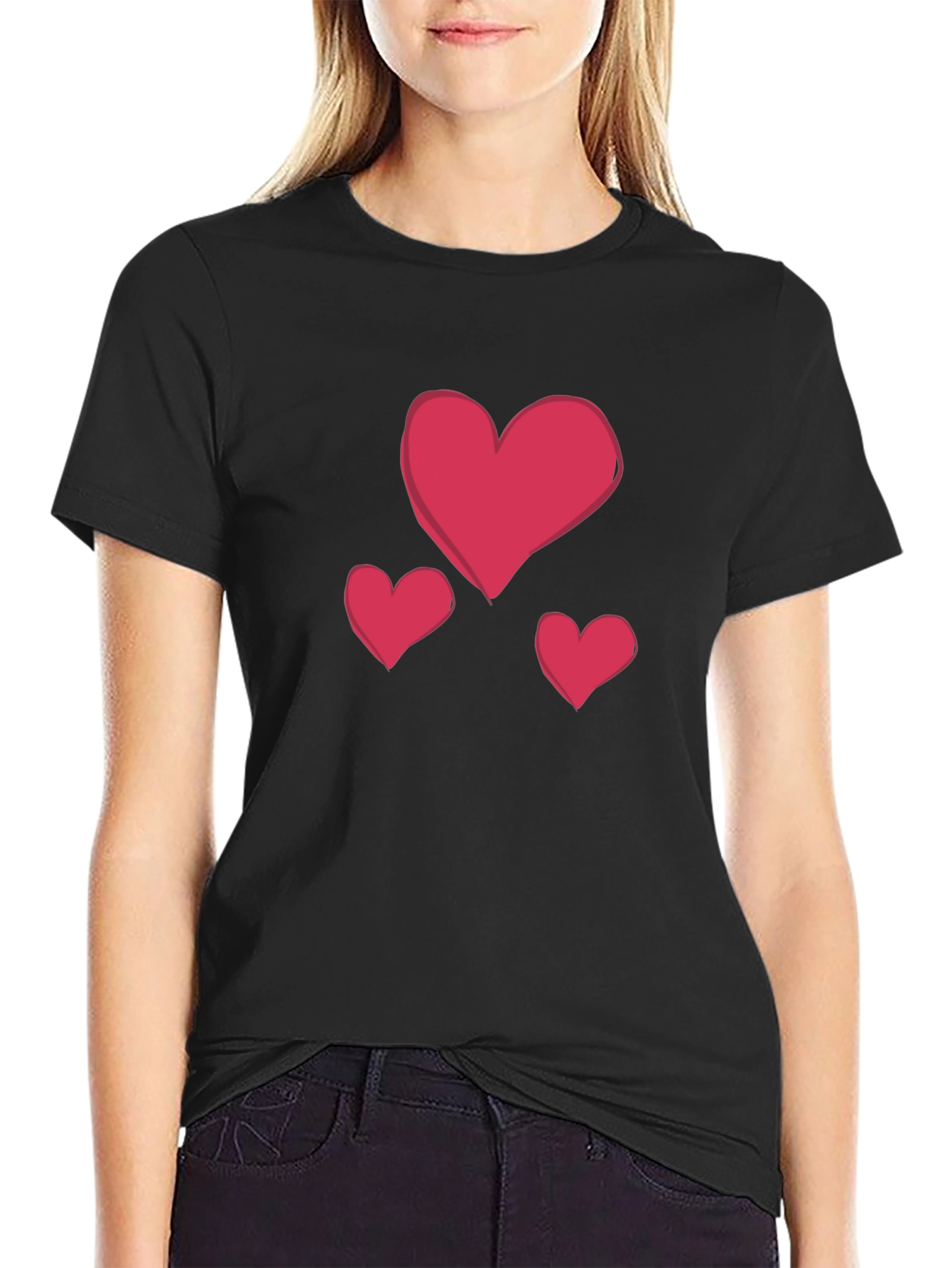 Heart Graphic Black Crew Neck T-Shirt