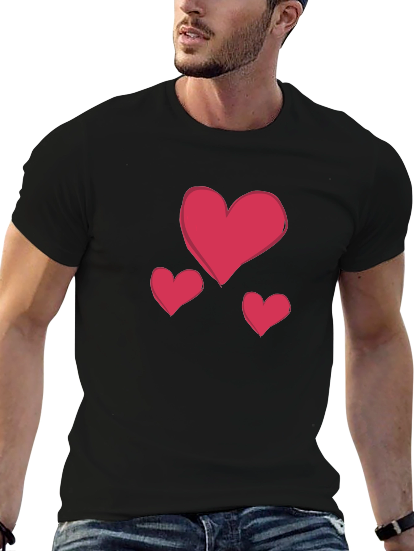 Heart Graphic Black Crew Neck T-Shirt
