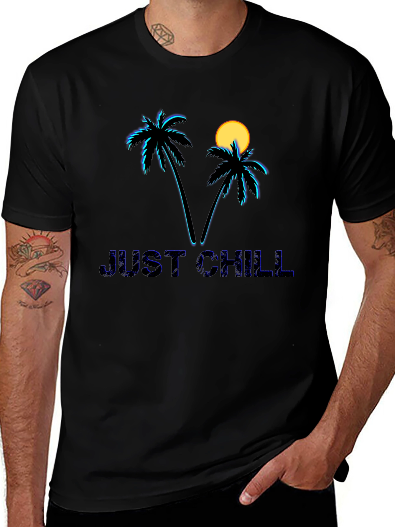 Just Chill Palm Tree Graphic Black T-Shirt