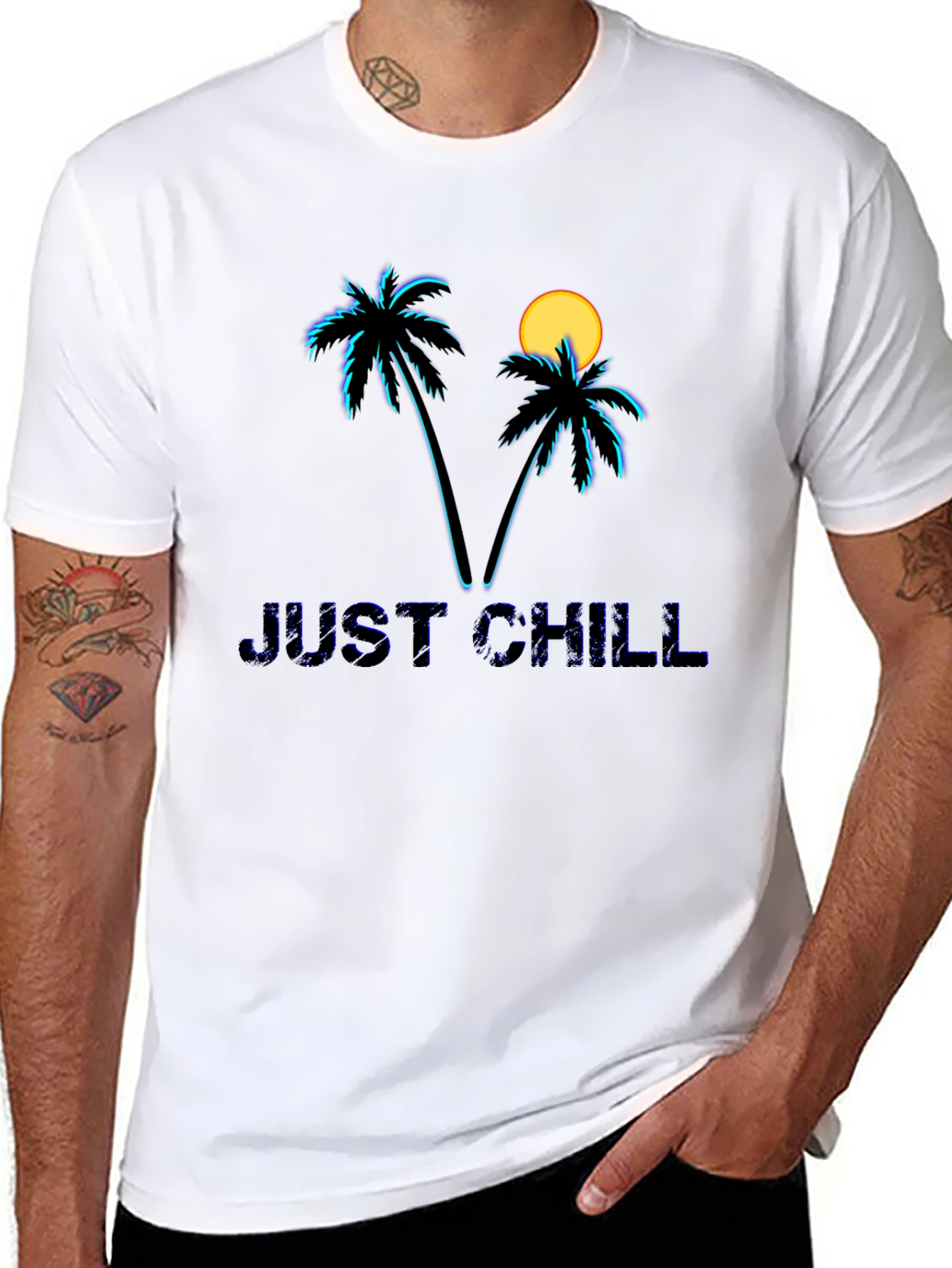Just Chill Palm Tree Graphic Black T-Shirt