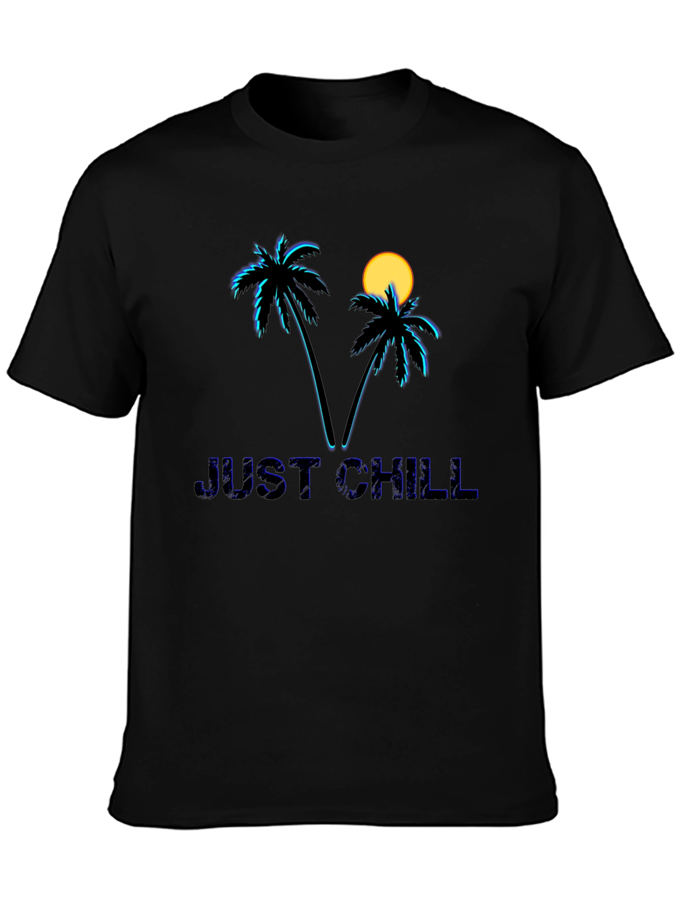 Just Chill Palm Tree Graphic Black T-Shirt