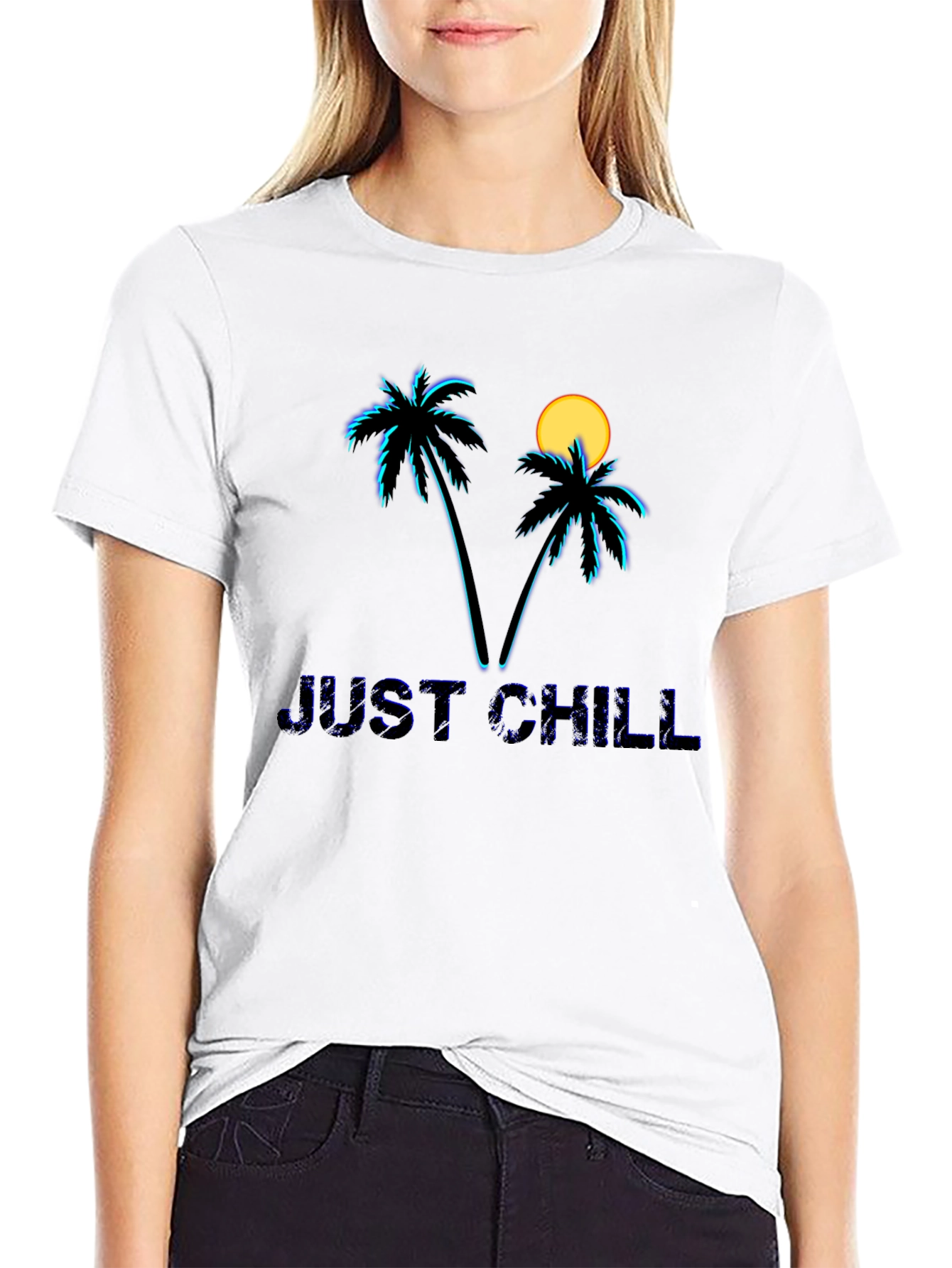 Just Chill Palm Tree Graphic Black T-Shirt