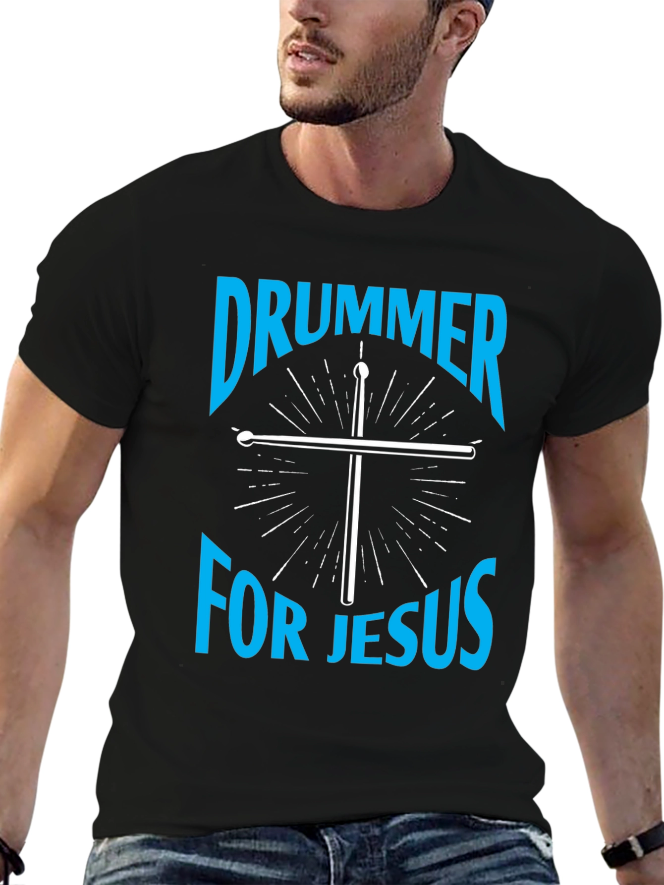 Drummer for Jesus Black Graphic Tee