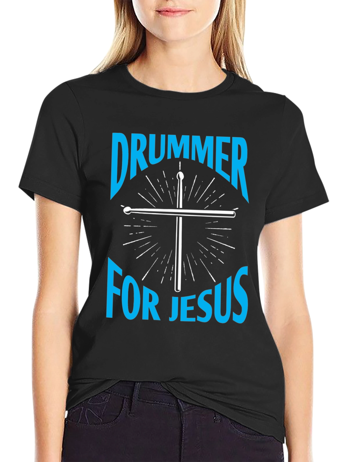Drummer for Jesus Black Graphic Tee