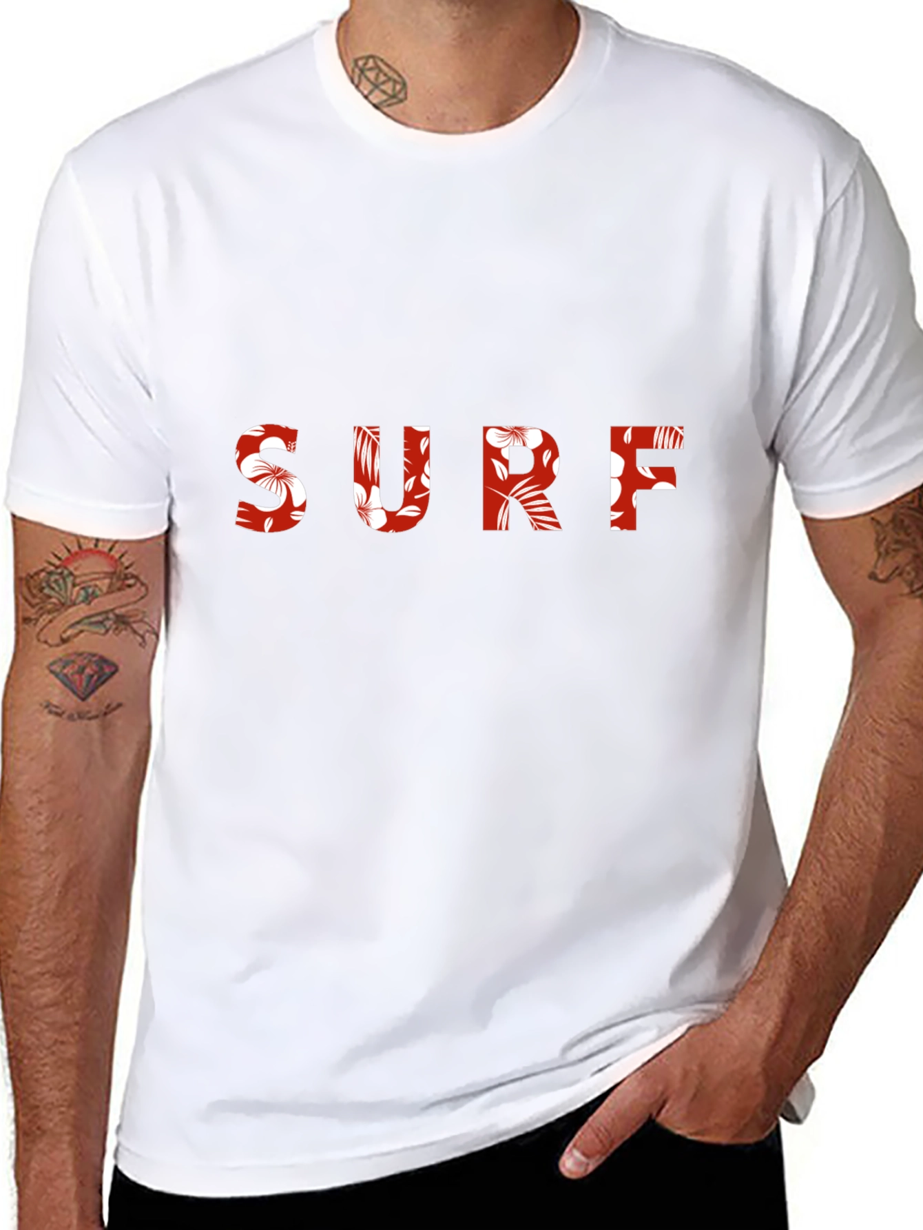Floral Surf Tee - Black Cotton Graphic T-Shirt