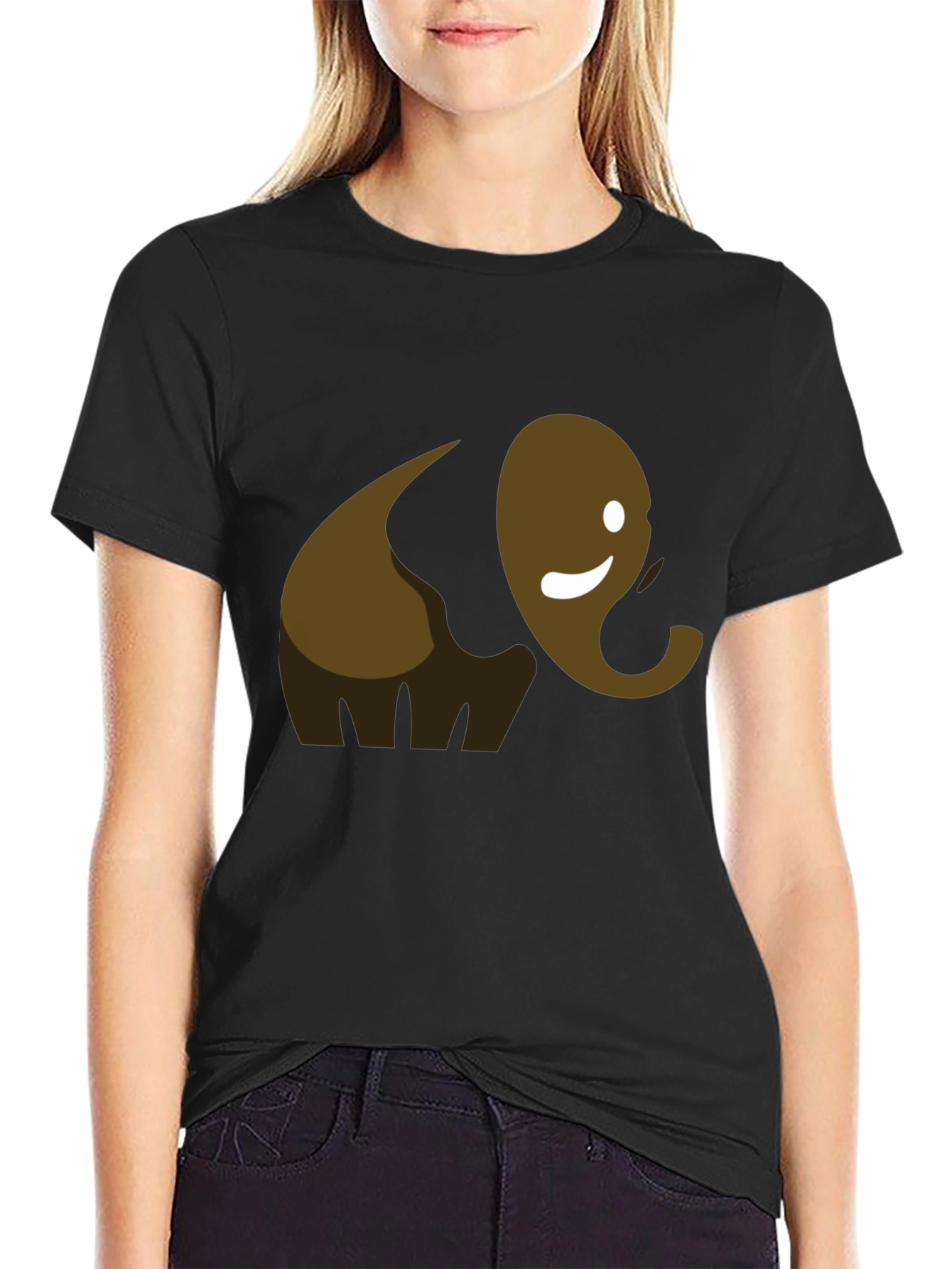Cute Elephant Graphic Tee - Black Cotton T-Shirt