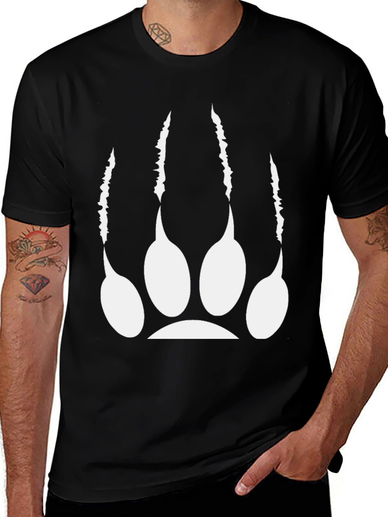 Black Tee with White Bear Claw Graphic