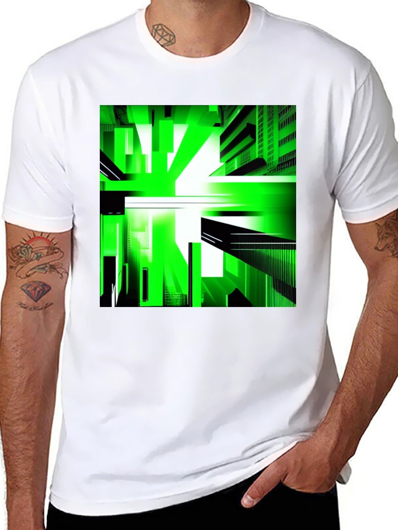Abstract Green Cityscape Graphic Tee