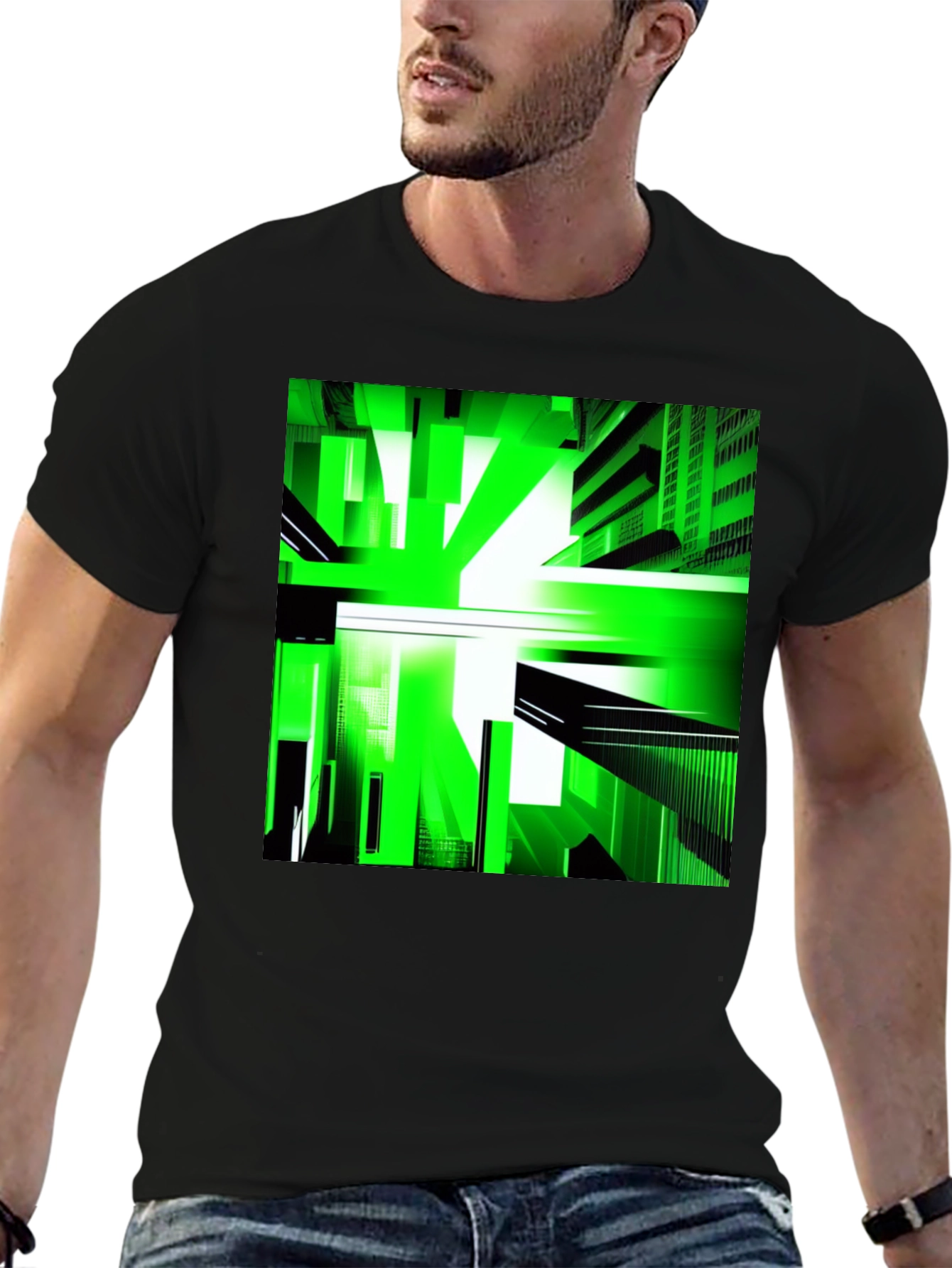 Abstract Green Cityscape Graphic Tee
