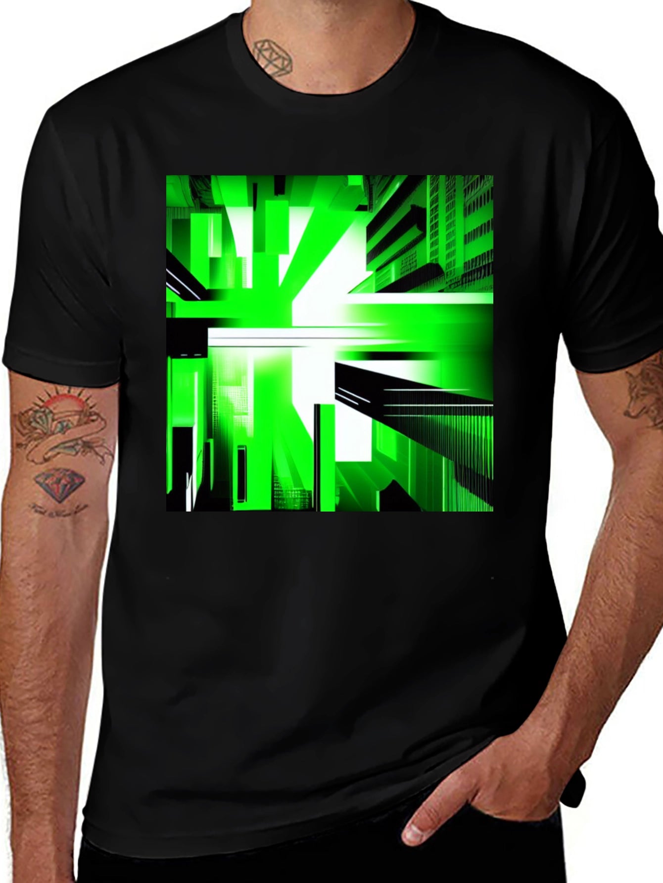 Abstract Green Cityscape Graphic Tee
