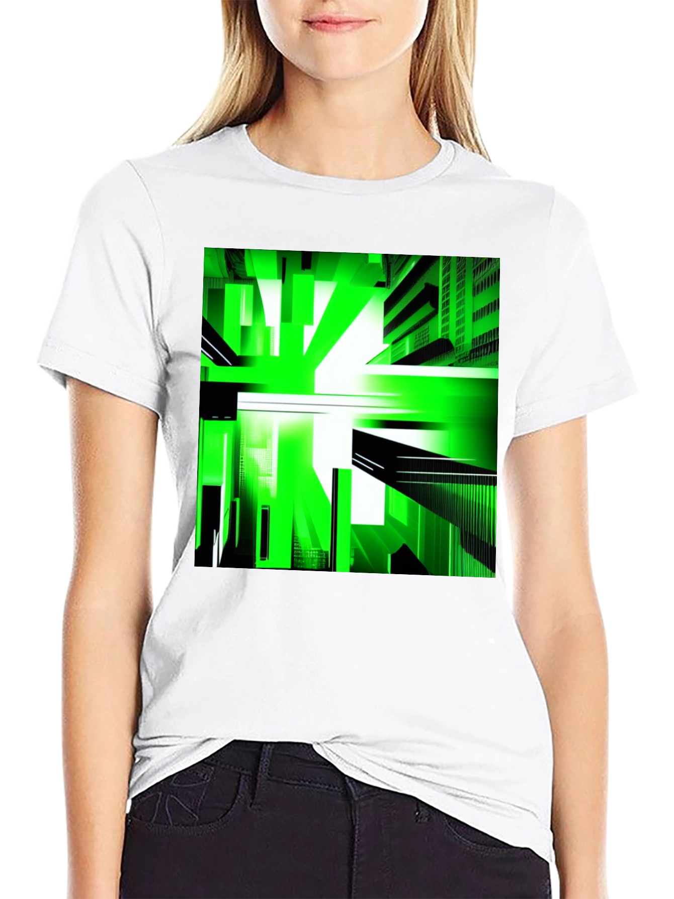 Abstract Green Cityscape Graphic Tee