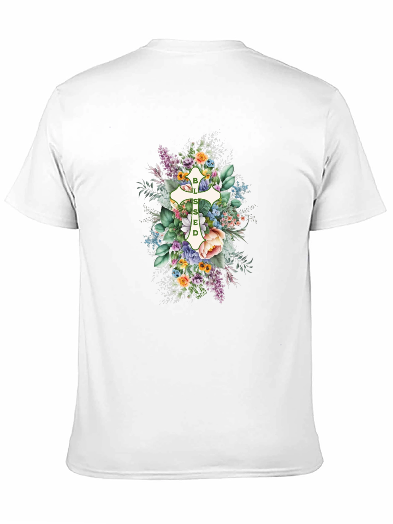 Blessed Floral Cross Graphic T-Shirt