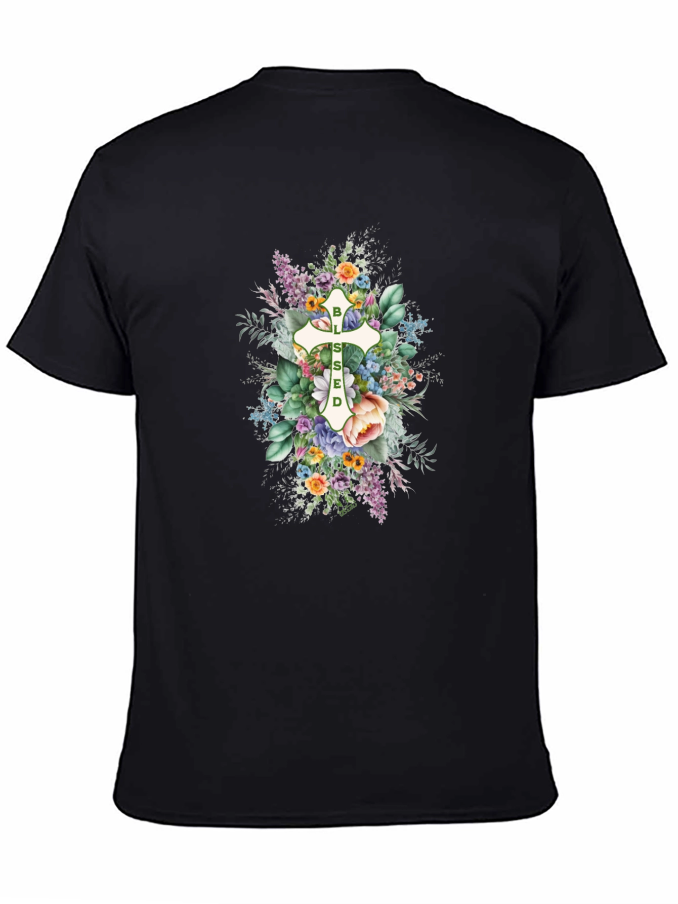 Blessed Floral Cross Graphic T-Shirt