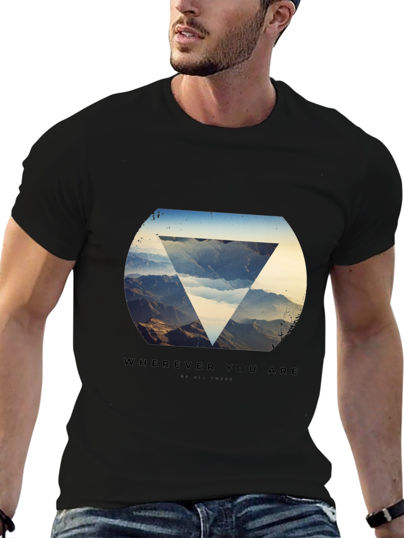 Black T-Shirt with Mountain Graphic