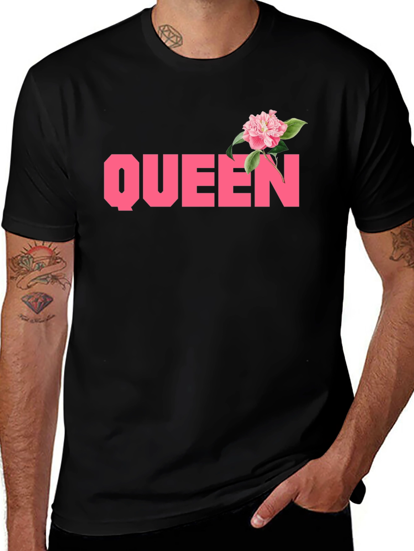 Queen Floral Graphic Mens Black T-Shirt
