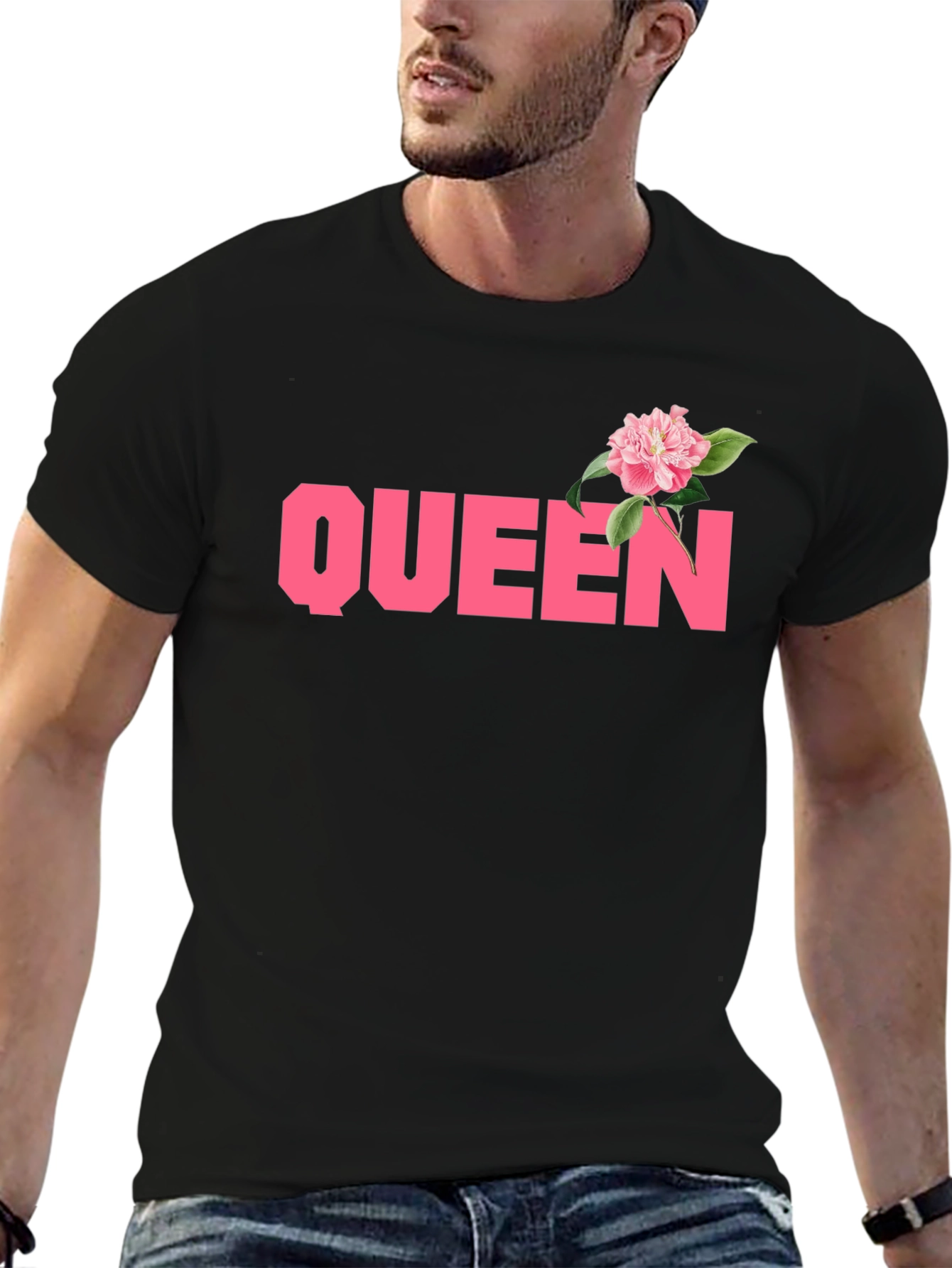 Queen Floral Graphic Mens Black T-Shirt
