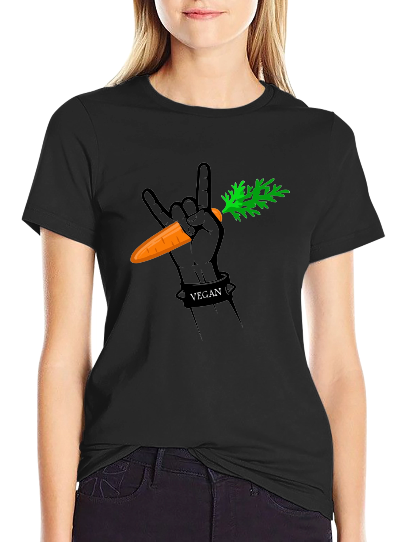 Vegan Rock Hand Carrot Graphic T-Shirt