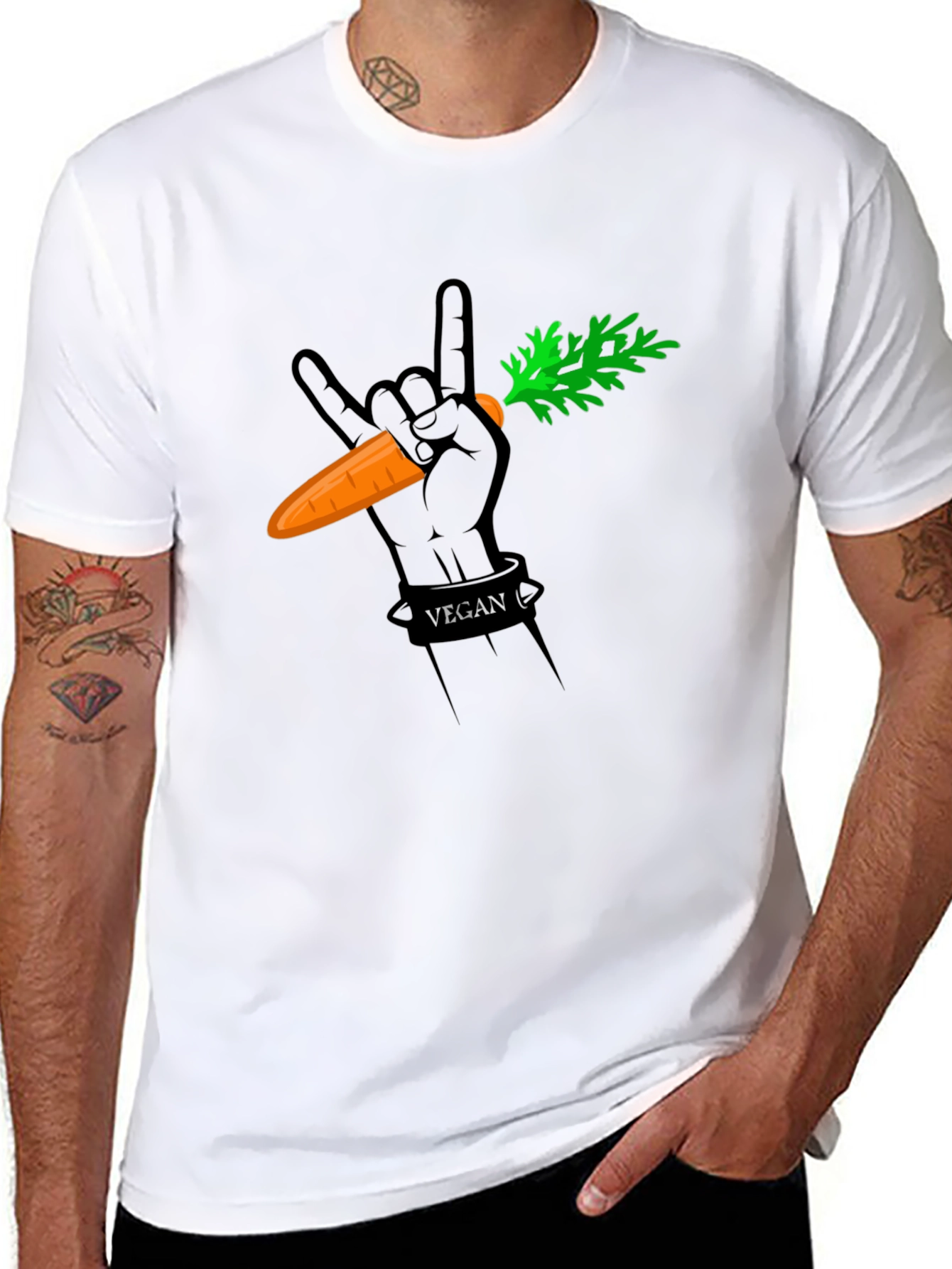 Vegan Rock Hand Carrot Graphic T-Shirt