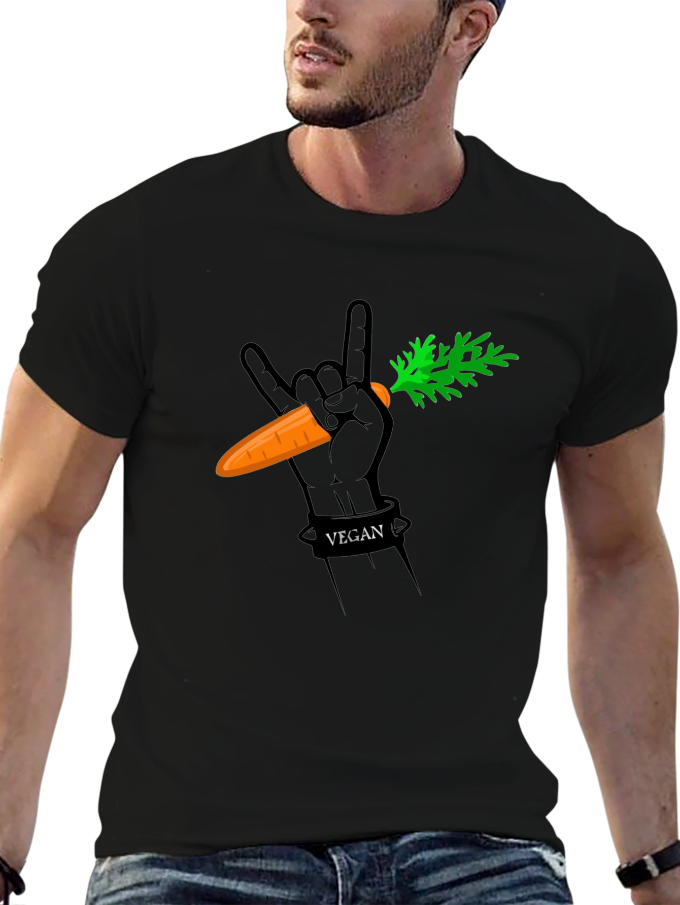 Vegan Rock Hand Carrot Graphic T-Shirt