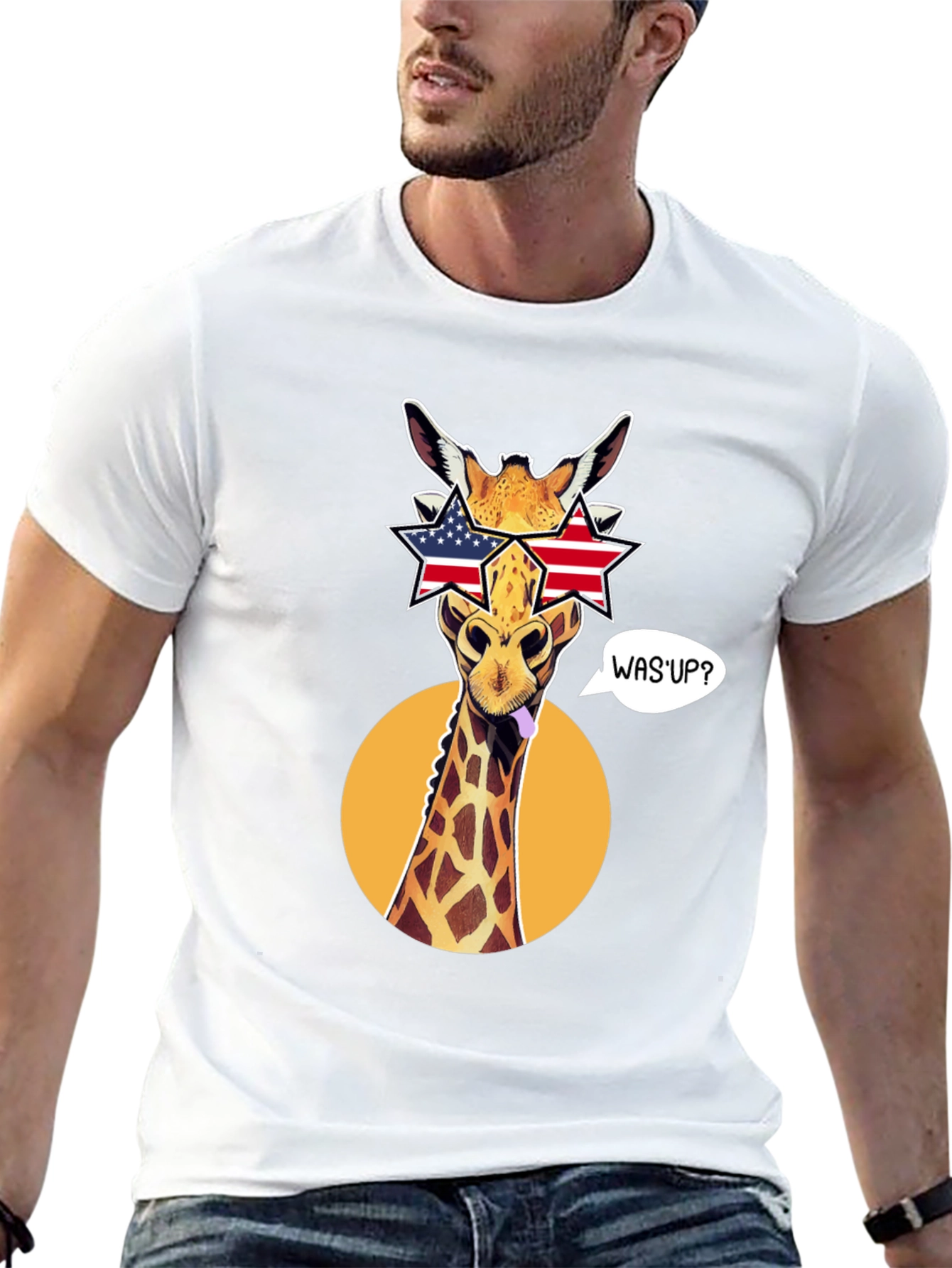 Patriotic Giraffe T-Shirt with Star Sunglasses