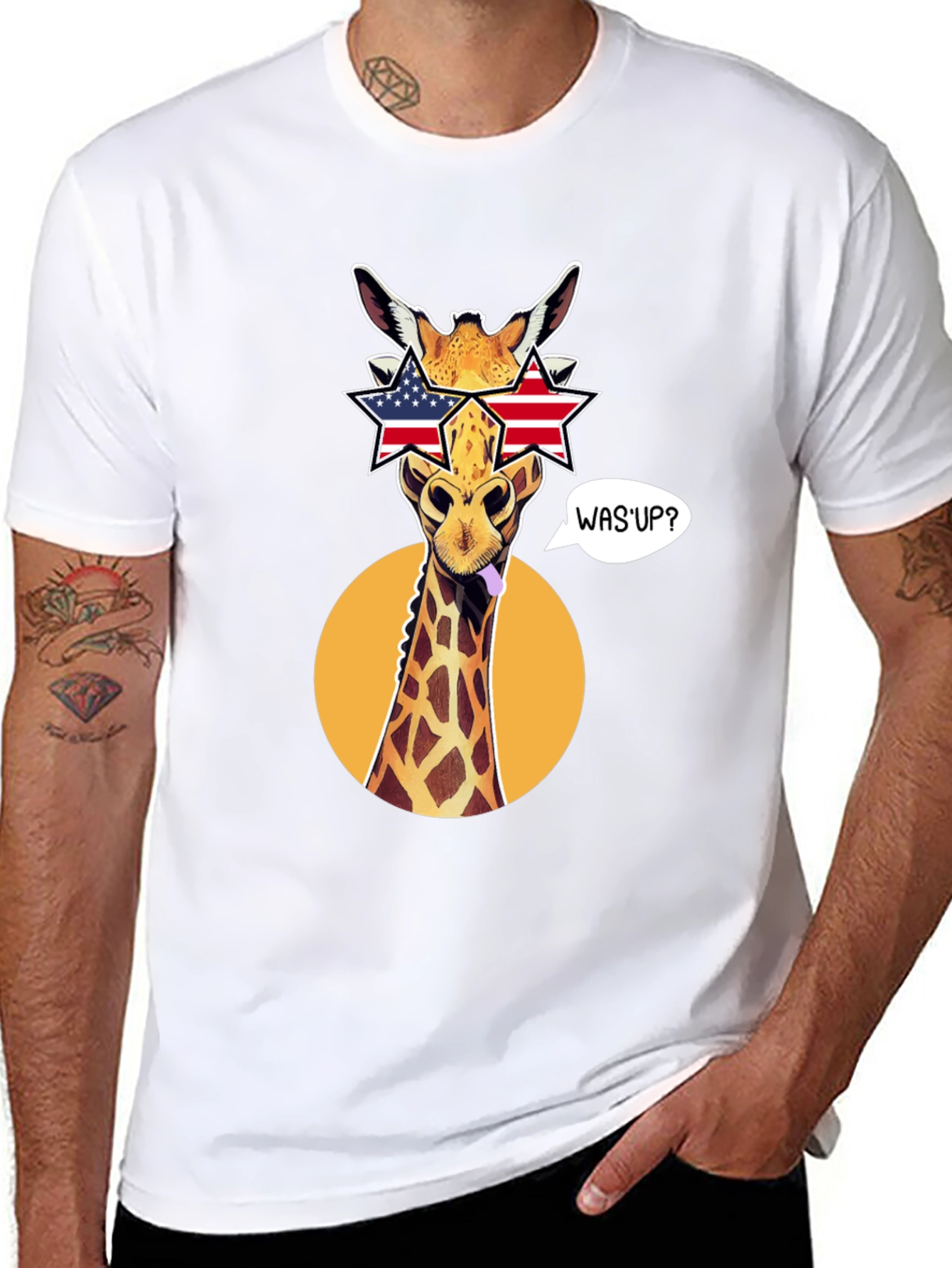 Patriotic Giraffe T-Shirt with Star Sunglasses