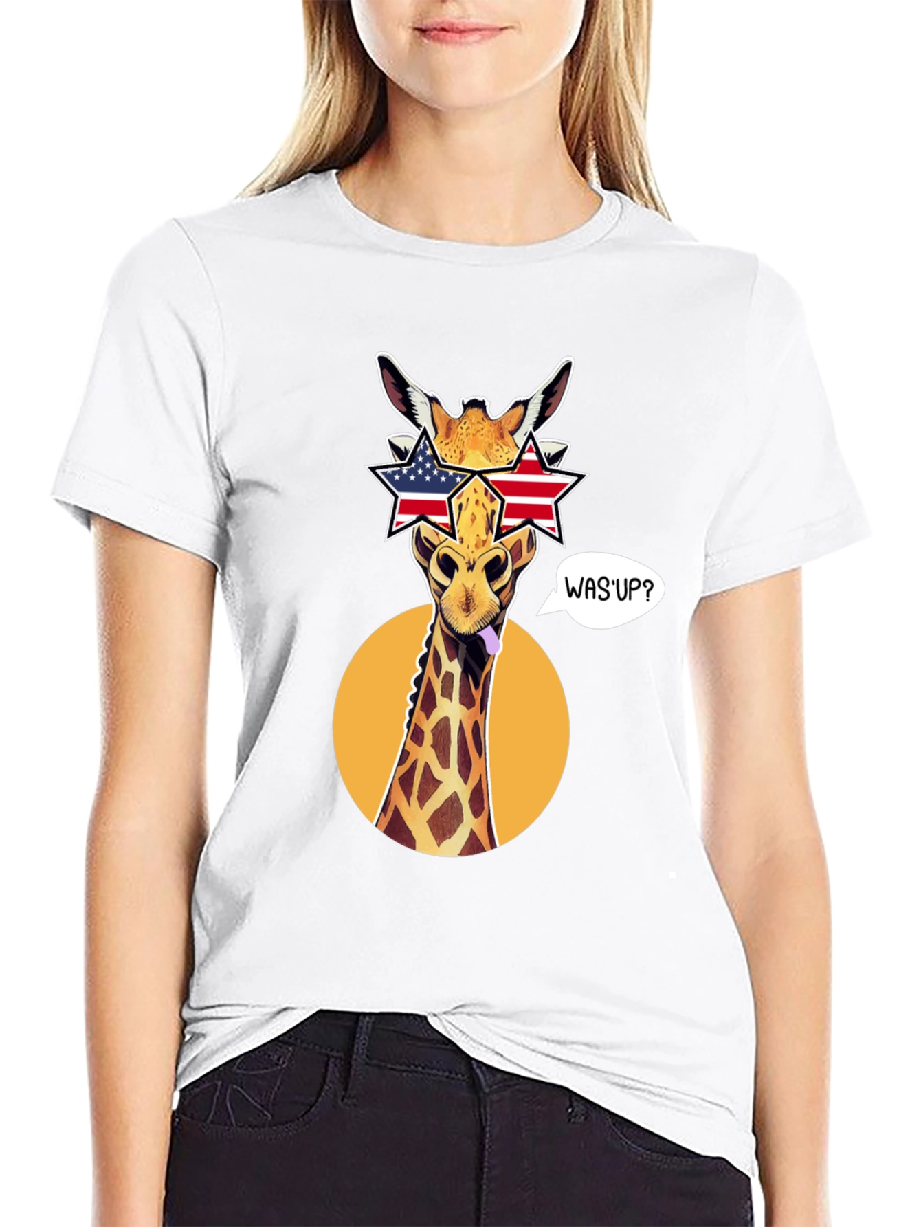 Patriotic Giraffe T-Shirt with Star Sunglasses
