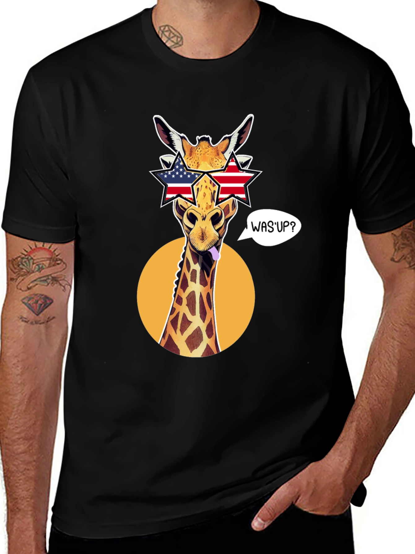 Patriotic Giraffe T-Shirt with Star Sunglasses