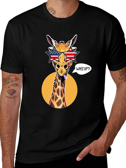Patriotic Giraffe T-Shirt with Star Sunglasses