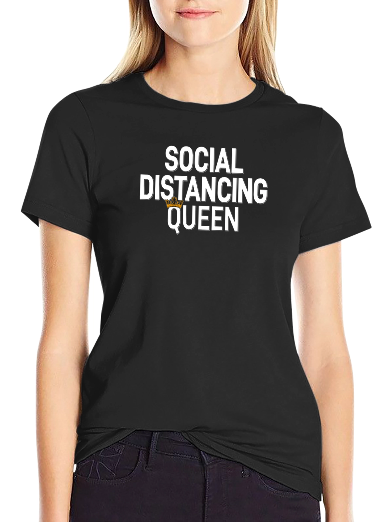 Social Distancing Queen Black T-Shirt