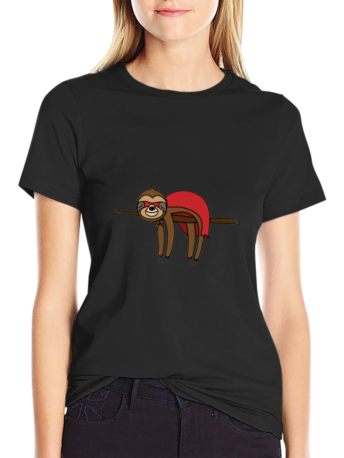Superhero Sloth Graphic Tee - Black T-Shirt
