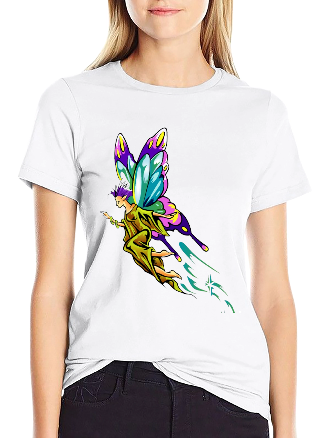 Fantasy Fairy Graphic Tee - Black Cotton Comfort
