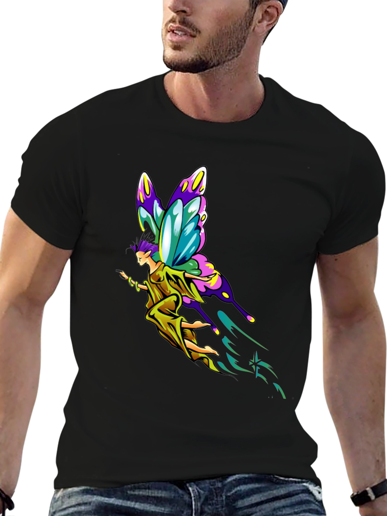 Fantasy Fairy Graphic Tee - Black Cotton Comfort
