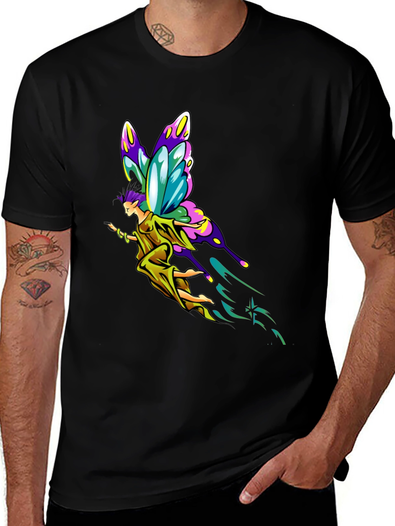 Fantasy Fairy Graphic Tee - Black Cotton Comfort