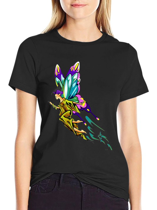 Fantasy Fairy Graphic Tee - Black Cotton Comfort