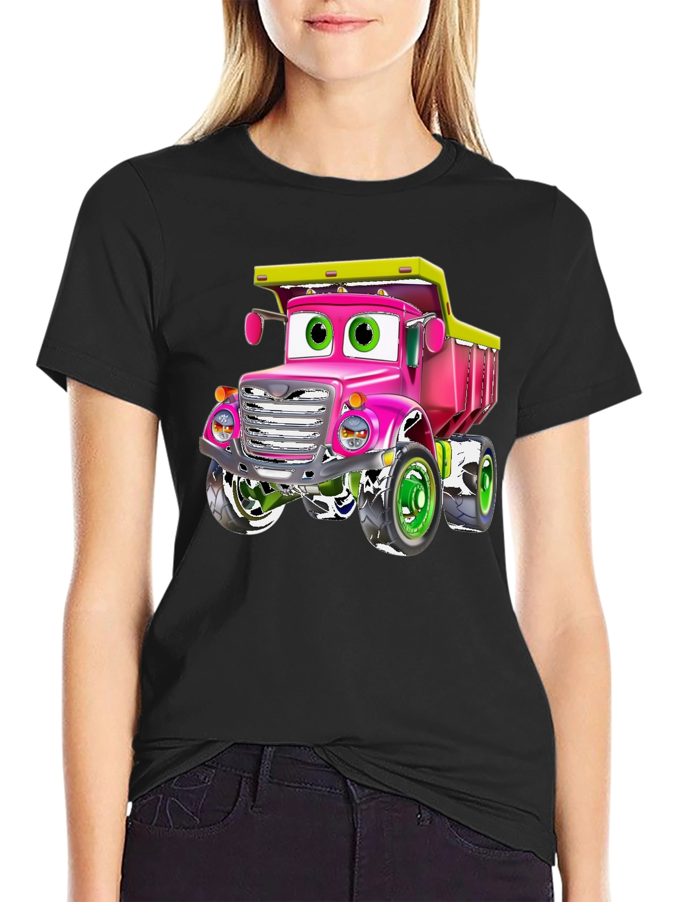 Cartoon Truck Graphic Tee - Black