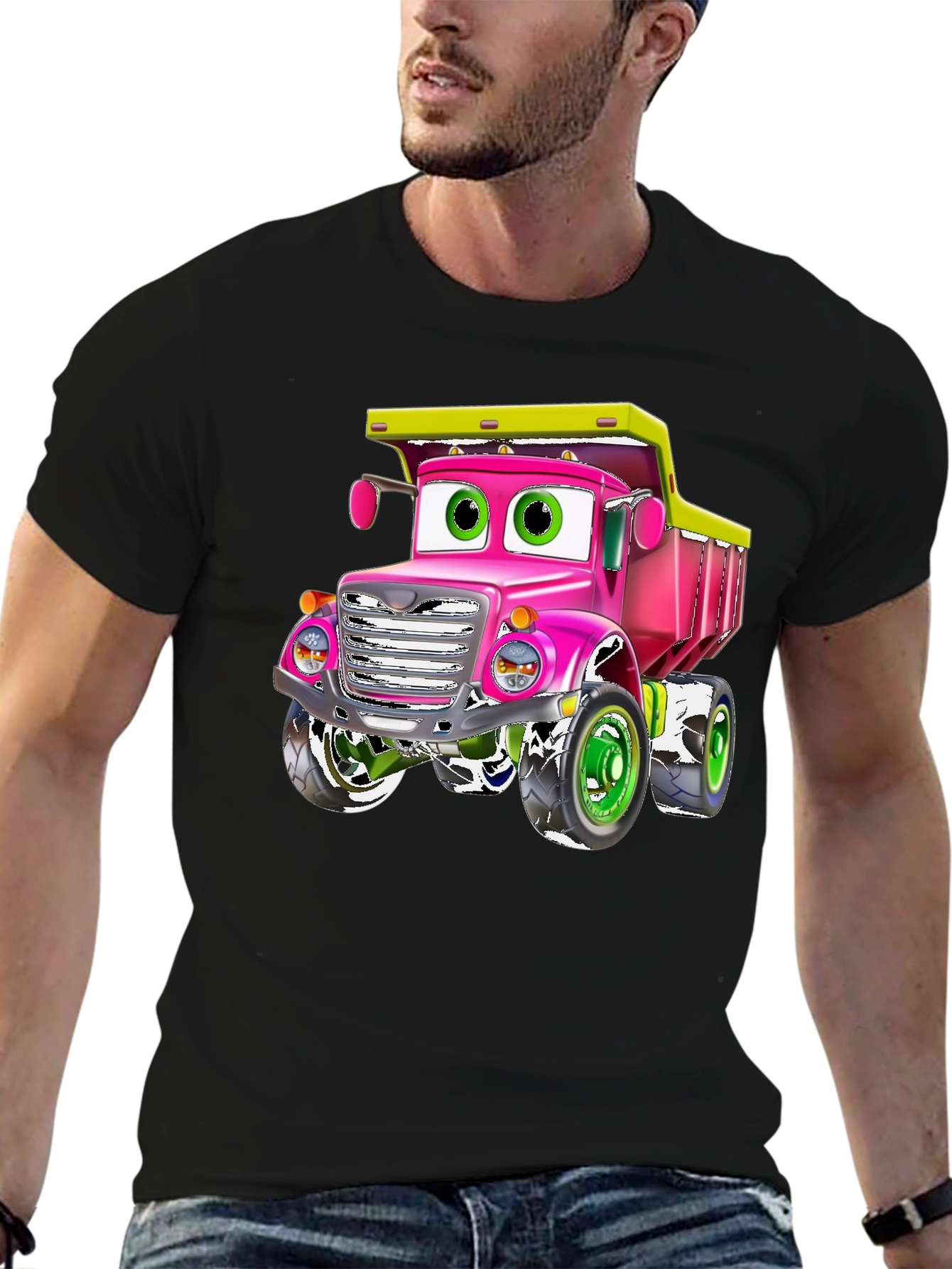 Cartoon Truck Graphic Tee - Black