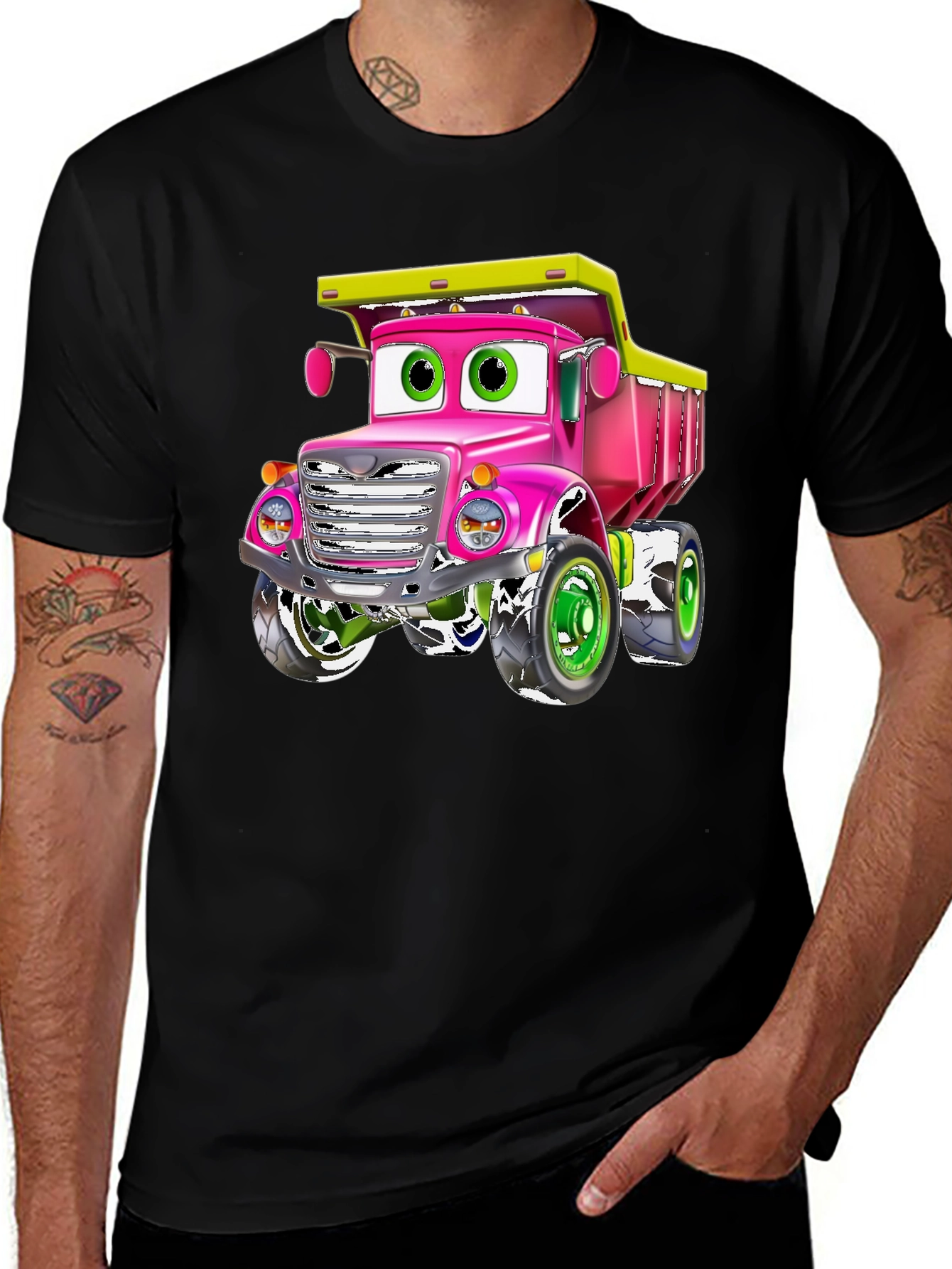 Cartoon Truck Graphic Tee - Black