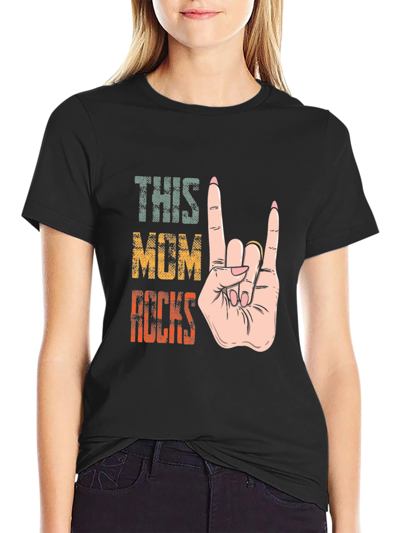 This Mom Rocks T-Shirt - Rock On Hand Sign