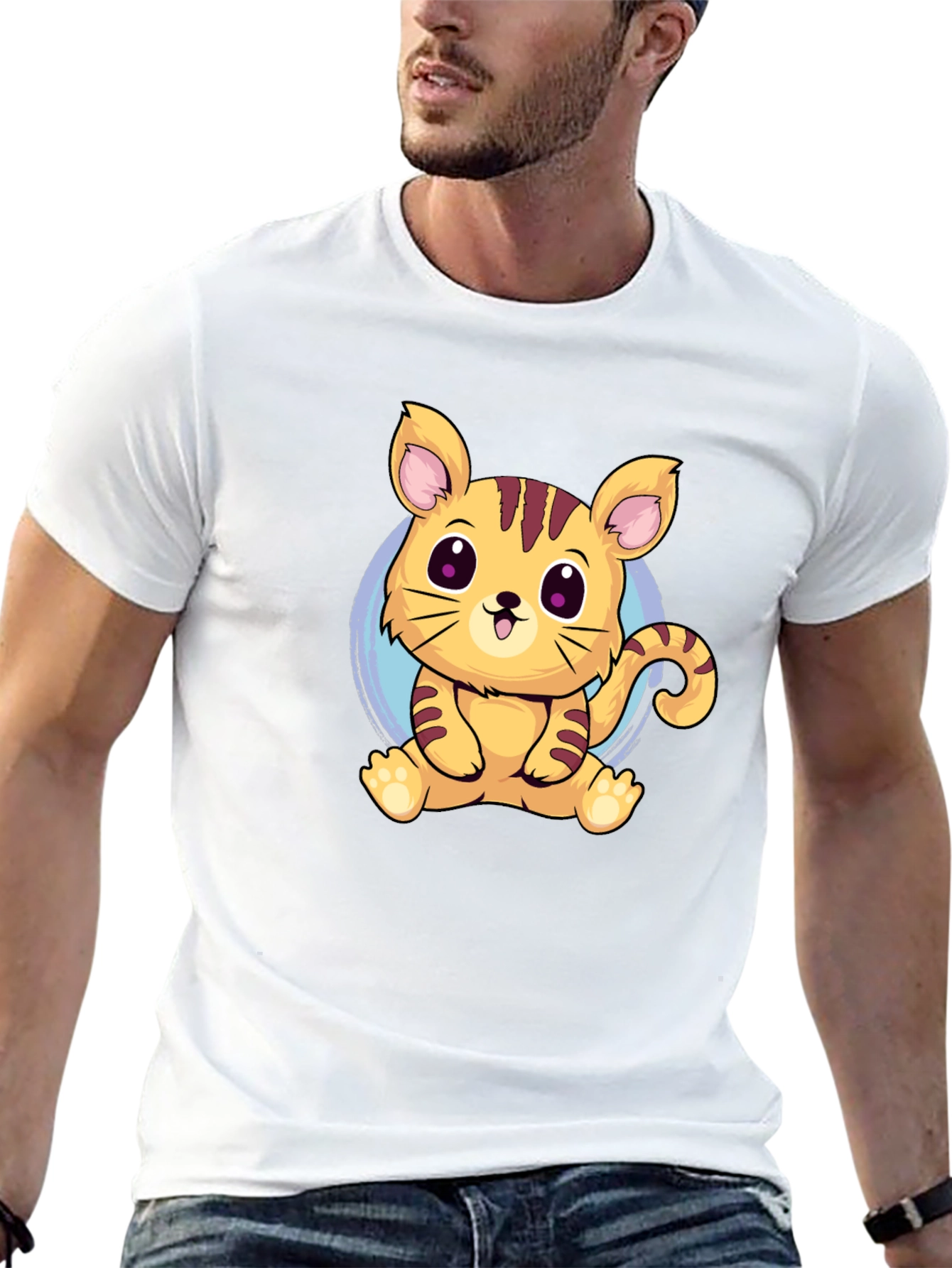 Cute Cartoon Cat Graphic Tee - Black