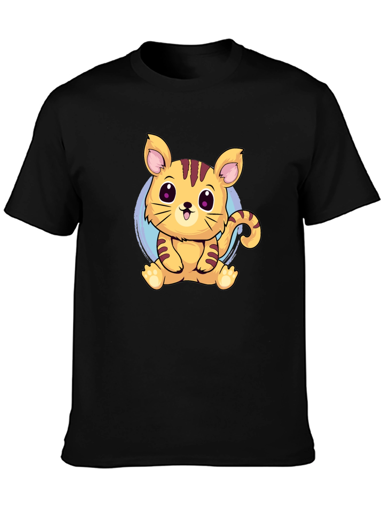 Cute Cartoon Cat Graphic Tee - Black
