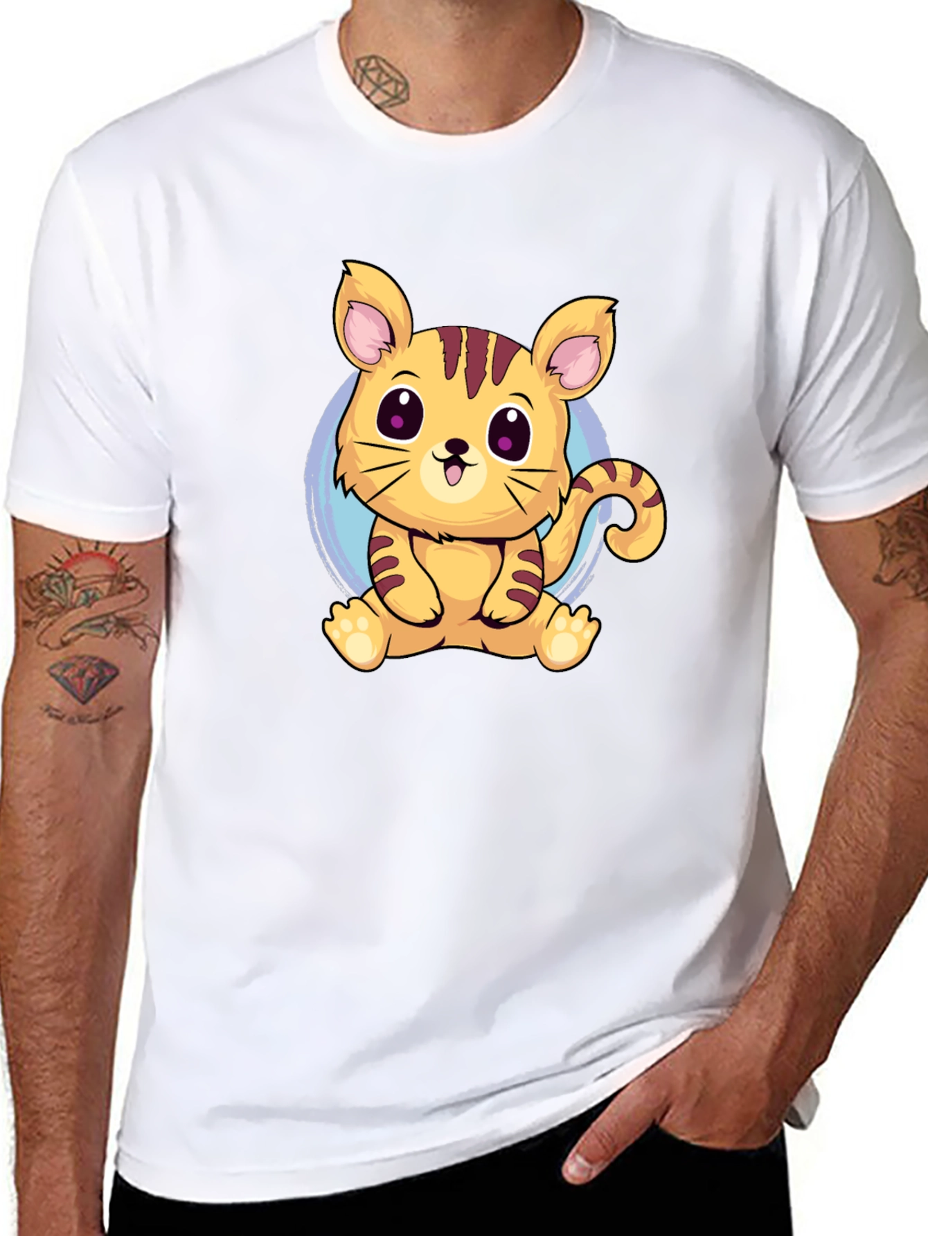 Cute Cartoon Cat Graphic Tee - Black
