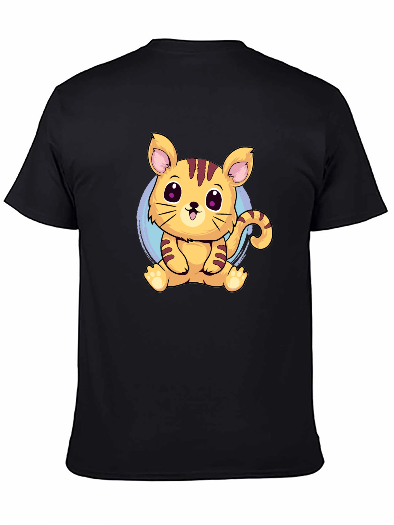 Cute Cartoon Cat Graphic Tee - Black