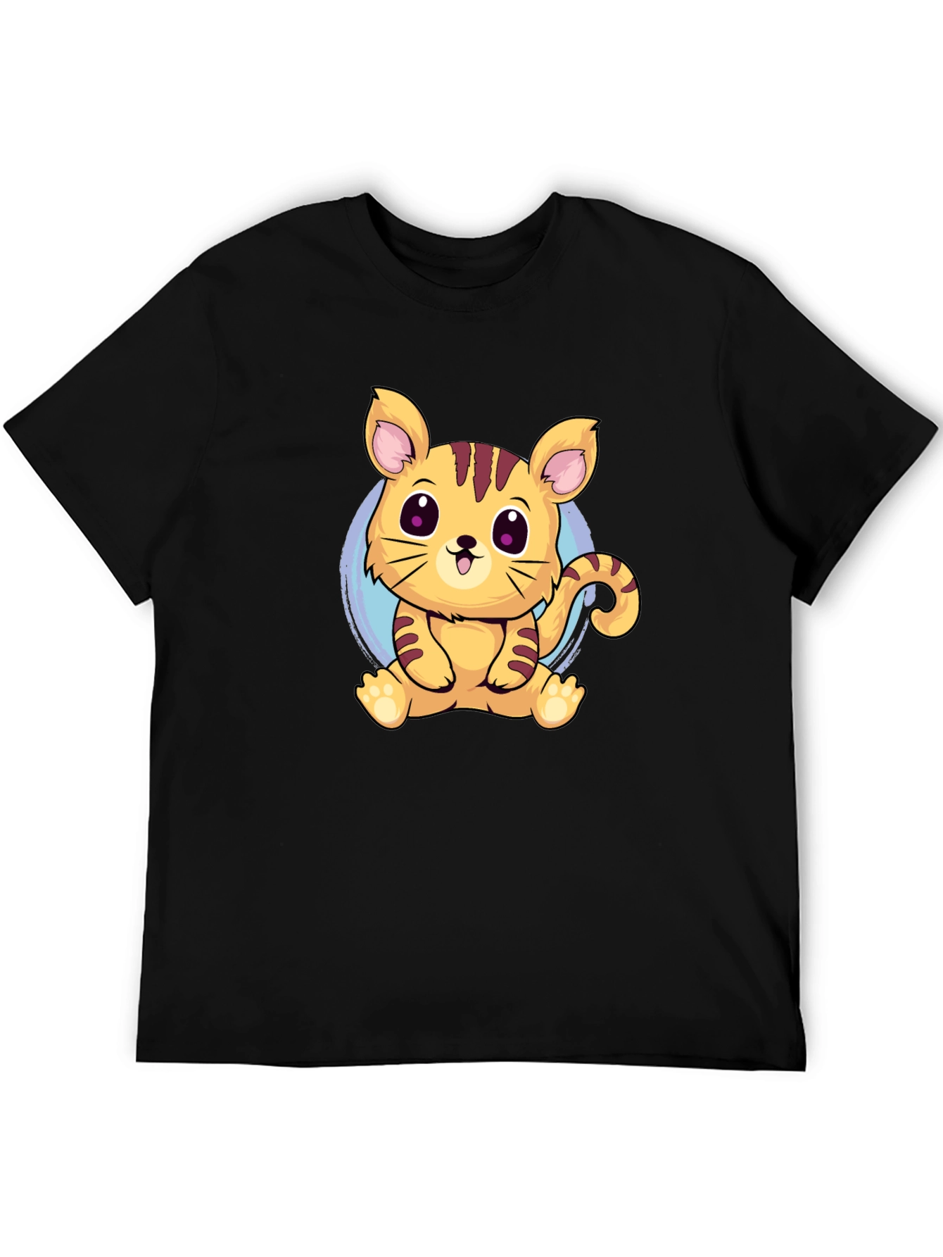 Cute Cartoon Cat Graphic Tee - Black