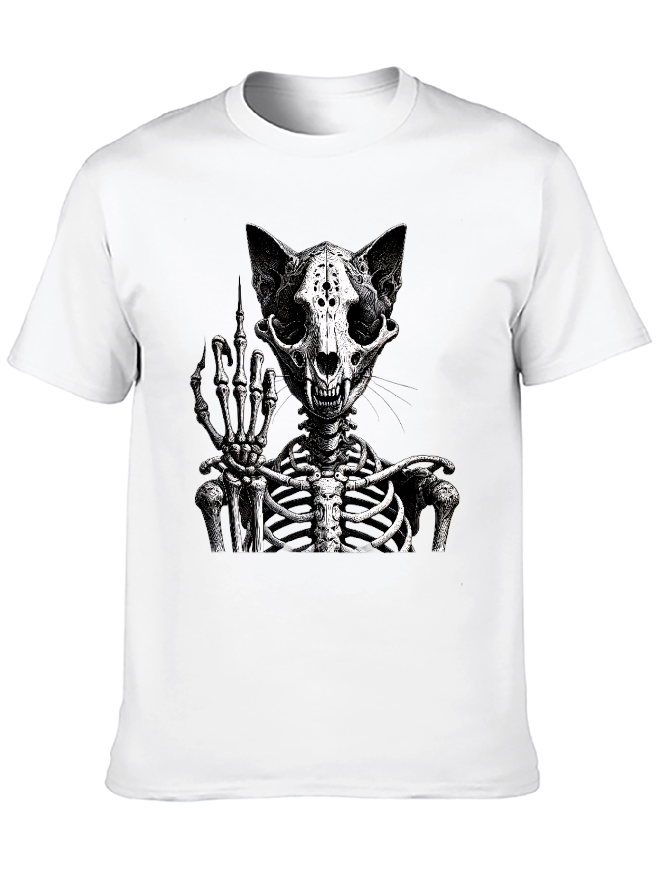 Cat Skeleton T-Shirt Flipping The Bird